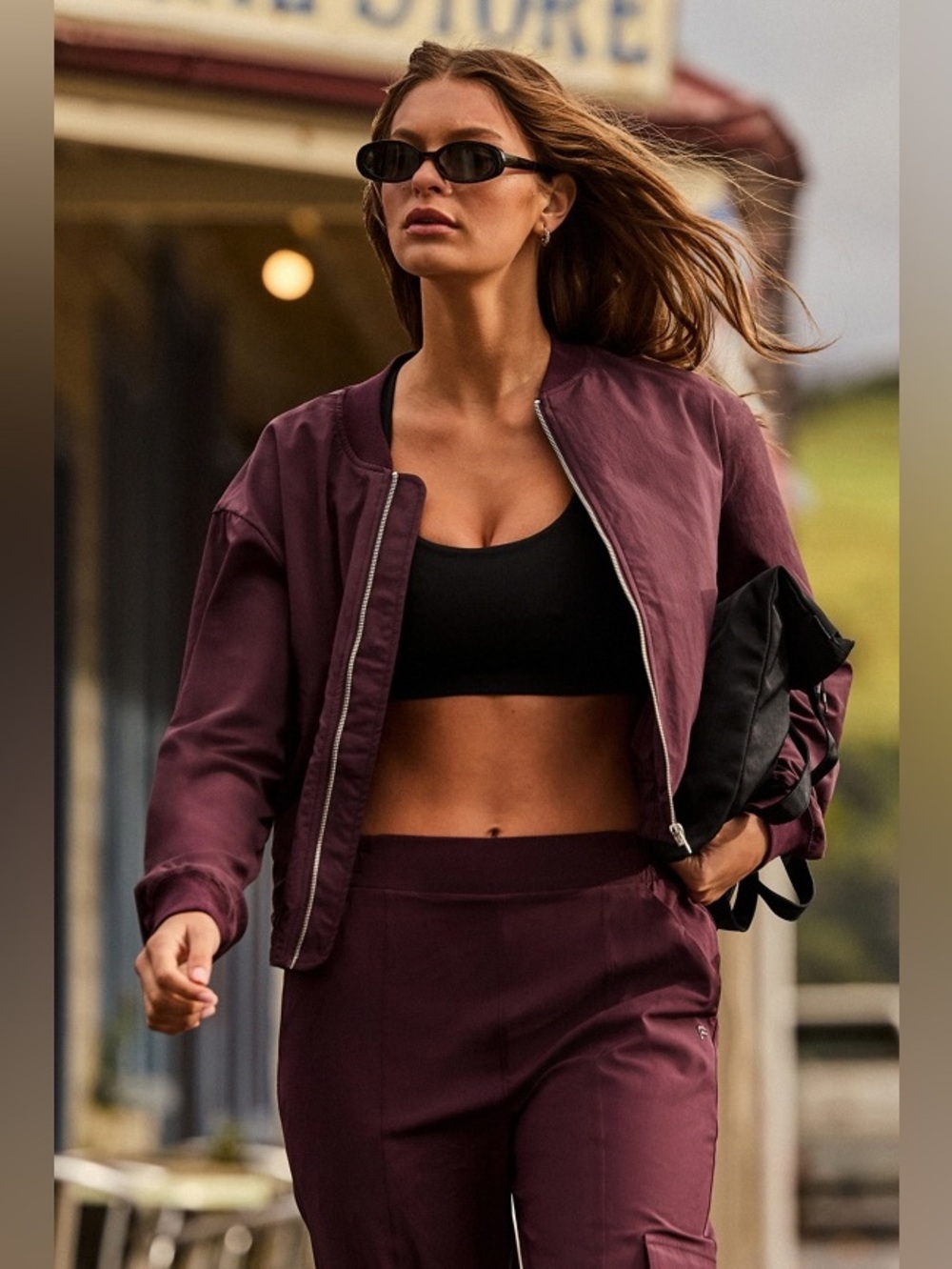 New Fabletics Everyday Bomber Jacket in Oxblood Size XS $124.95